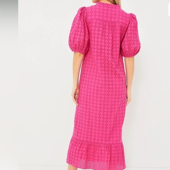 Tuckernuck Hyacinth House Tryall Preppy Eyelet Lace Ruffle Midi Dress Hot Pink S - Picture 5 of 15